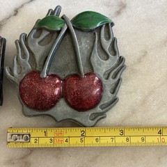 Lot Of 2 Motorcycle Belt Buckle Maltese Cross Skull & Cherries Rock N Roll Biker