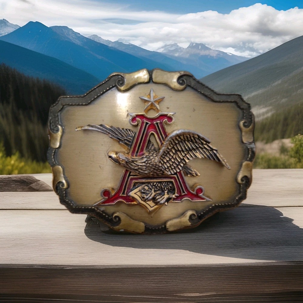 Vintage USA made ANHEUSER BUSCH belt buckle BRASS beer budweiser 1970s western