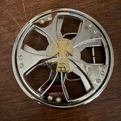 Vintage Iron Cross Spinner Belt Buckle Chrome Gold Two Tone Y2K Industrial Rave