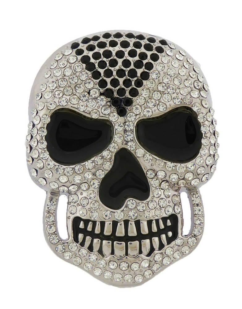 Skull Jim Jones Belt Buckle Blinged Out Silver Tattoo Halloween Costume Fashion