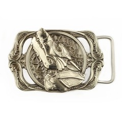 German silver belt buckle Steampunk Wolf, sculptural art wolf belt buckle