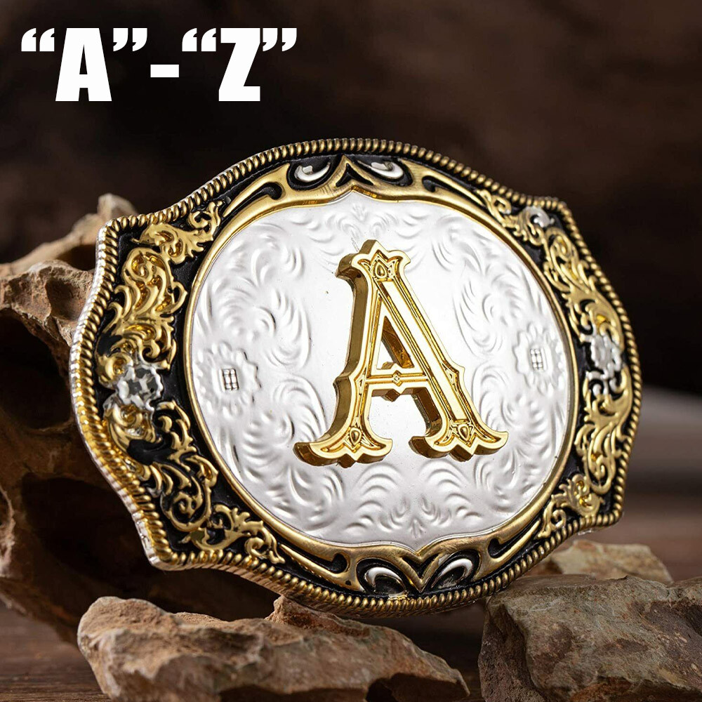 INITIAL  » A-Z  » RODEO COWBOY LETTER SHINE GOLD SILVER WESTERN BELT BUCKLE NEW