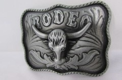 扣时尚银牛银色金属西部牛仔 3D Rodeo 长角德克萨斯州-