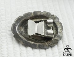 Vintage Southwestern Etched Silver & Turquoise Bolo Tie Knot