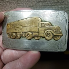 Vintage German Silver Semi Truck Belt Buckle Engraved Brass Tone Big Rig Men