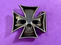 Maltese Iron Cross with Skull Reflective Cutout Gothic Punk Vibe Belt Buckle