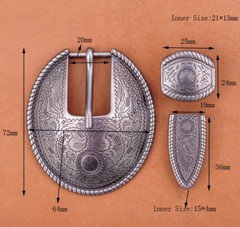 Heavy Duty Silver Flower Engraved Western Cowgirl Belt Buckle Set Fit 15mm Strap