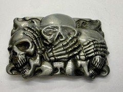 Three-skull Hear No Evil See No Evil Speak No Evil Gothic Punk Belt Buckle