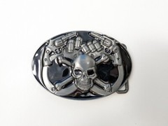 Biker Skull Pistol Revolver Gun Hand Cuffs Belt Buckle NEW Metal outlaw