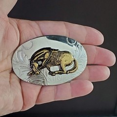 Vintage End of the Trail Horse Belt Buckle Silver Gold Tone Western Rodeo Oval