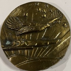 Vintage Belt Buckle BRASS American Eagle Flying in Sky 2.5&Prime; Round