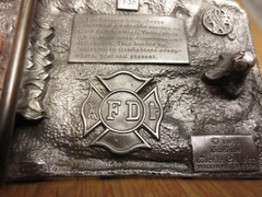 Vintage 1985 Americas Firefighters Metal Belt Buckle Red Enamel Sisikiyou FD USA