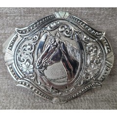 Montana Silversmiths Horse Head Horseshoe Western Belt Buckle Silver Tone Floral