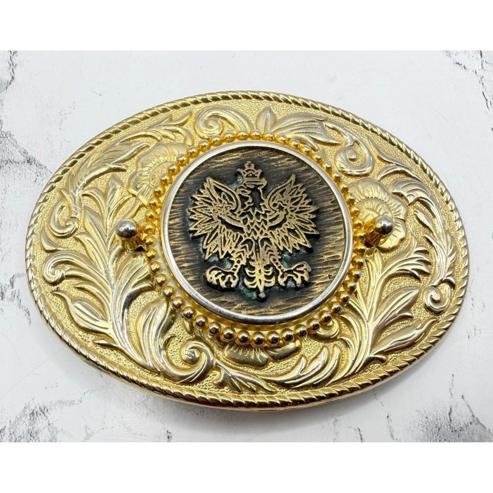 Gold Tone Eagle Crest Belt Buckle Western Scroll Oval 4&Prime; Fits 1.5&Prime; belt