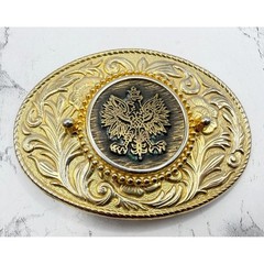 Gold Tone Eagle Crest Belt Buckle Western Scroll Oval 4&Prime; Fits 1.5&Prime; belt