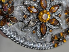 vintage FLOWER belt buckle RHINESTONE floral STUDDED western GLAM statement