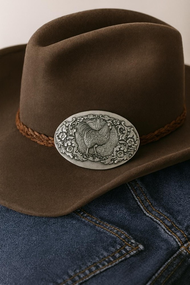 Engraved Stainless Steel Rooster Belt Buckle Floral Western Cowboy Style
