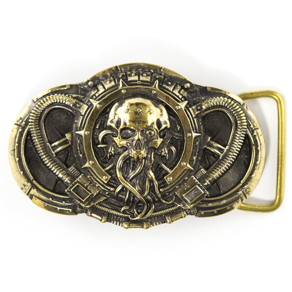 Belt buckle Alien, Steampunk brass belt buckle, Skull belt buckle