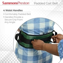 Sammons Preston Padded Gait Belt with Handles, 5.5&Prime; Wide Large – Black, Grey