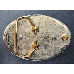 Vintage Brass Horse Head Belt Buckle with Porcelain Cameo 3.25&Prime; Western
