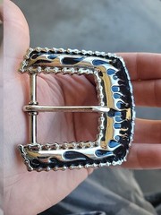 Vintage Flame Biker Style Belt Buckle Silver Tone Black