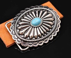 Bling Silver Southeast DIY Floral Turquoise Leather Belt Buckle Replacement 40mm