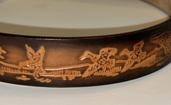 Tooled Leather Belt Size 30 Duck Hunting Crumrine Bronze Eagle Eye Gem Buckle