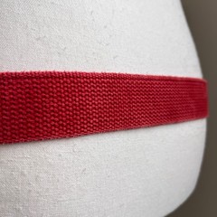 Vintage Red Canvas Brown Leather Belt Silver Buckle Preppy Statement