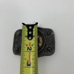 Western Belt Buckle Mens Gray Floral Metal Beaded Stone Mosaic Cowboy Rustic