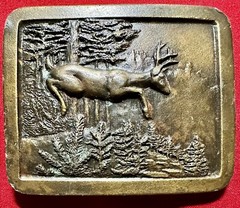 1977 Indiana Metal Craft Deer Belt Buckle Bronze (J97) – 2.75in x 2.32in