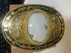 Gold Tone Plated Brass with Jasper Belt Buckle 3 1/2 x 2 7/16 inches Loop 1 7/8&Prime;