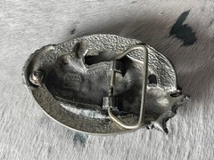 Vintage EJC Belt Buckle 4.25 x 2.75 in Wolf Southwestern Turq 1996 Oval 1.75