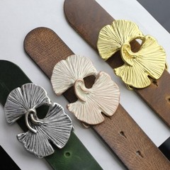 Gingko Leaves Belt Buckle, Rosepearl, Natural Metal Design with Gingko Leaves