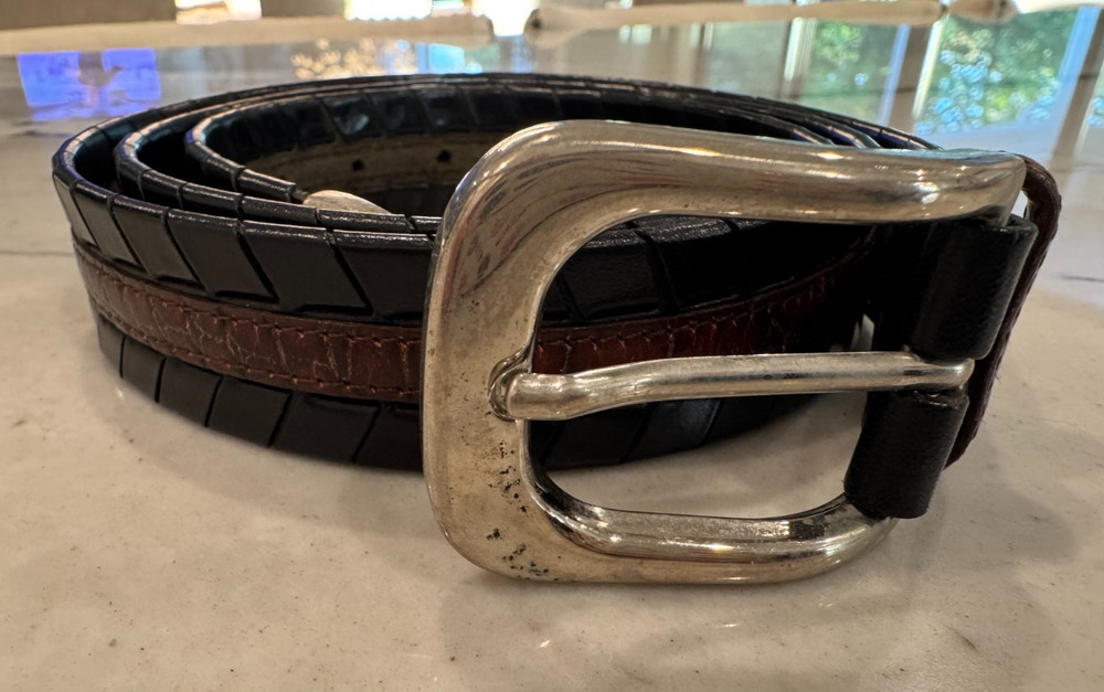 Mens Torino Weaved Leather Exotic Black Brown Belt Sz 40?