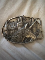 VNTG 1983 Bergamot Brass Works -Castle with Unicorn Belt Buckle made In USA V48