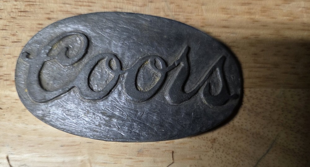 vintage 1970s belt buckle COORS bronze BRASS western BRUTALIST handcrafted FOLK
