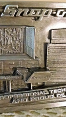 SNAP ON TOOLS BELT BUCKLE FELT POUCH PEWTER 3D RELIEF CREATIVE FACTOR #890574.