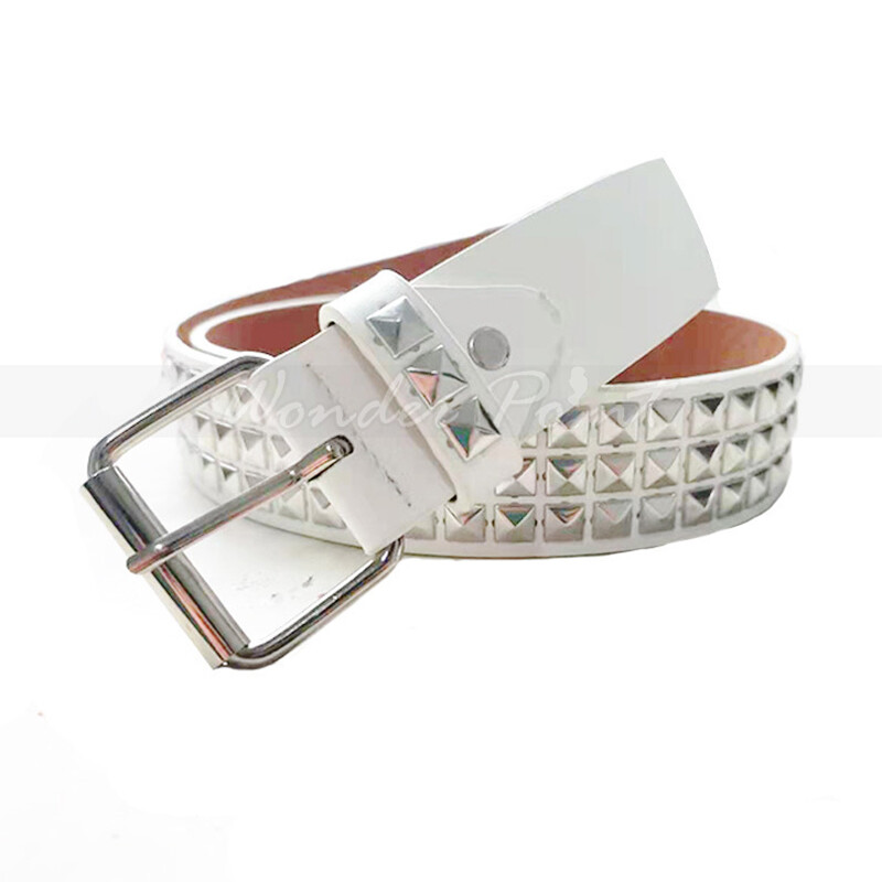 Snap On Punk Rock Star Pyramid Studded Checker Board Leather Belt