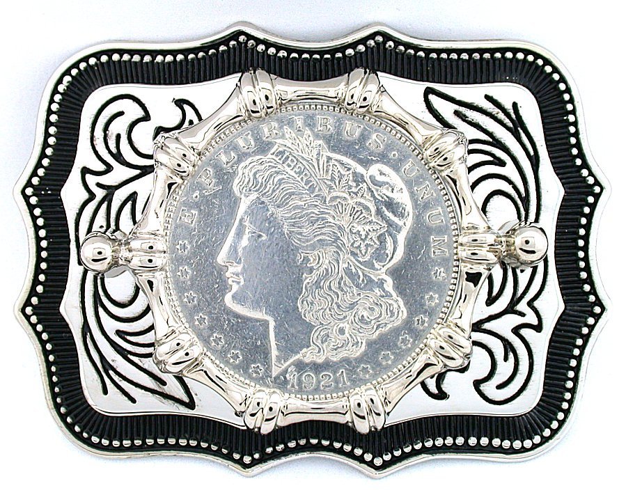 Silver Color Southwest Western 1921 Morgan Silver Dollar Belt Buckle EPBB171