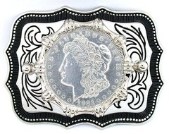 Silver Color Southwest Western 1921 Morgan Silver Dollar Belt Buckle EPBB171