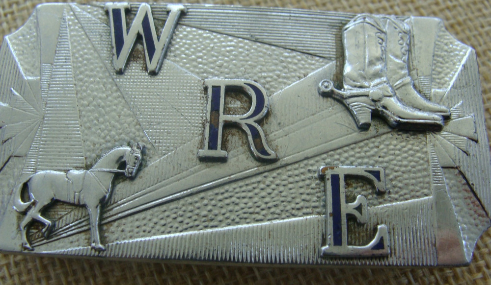 VTG WRE Silvertone Hook-Fast Belt Buckle w 3-D Horse & Cowboy Boots