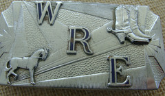VTG WRE Silvertone Hook-Fast Belt Buckle w 3-D Horse & Cowboy Boots