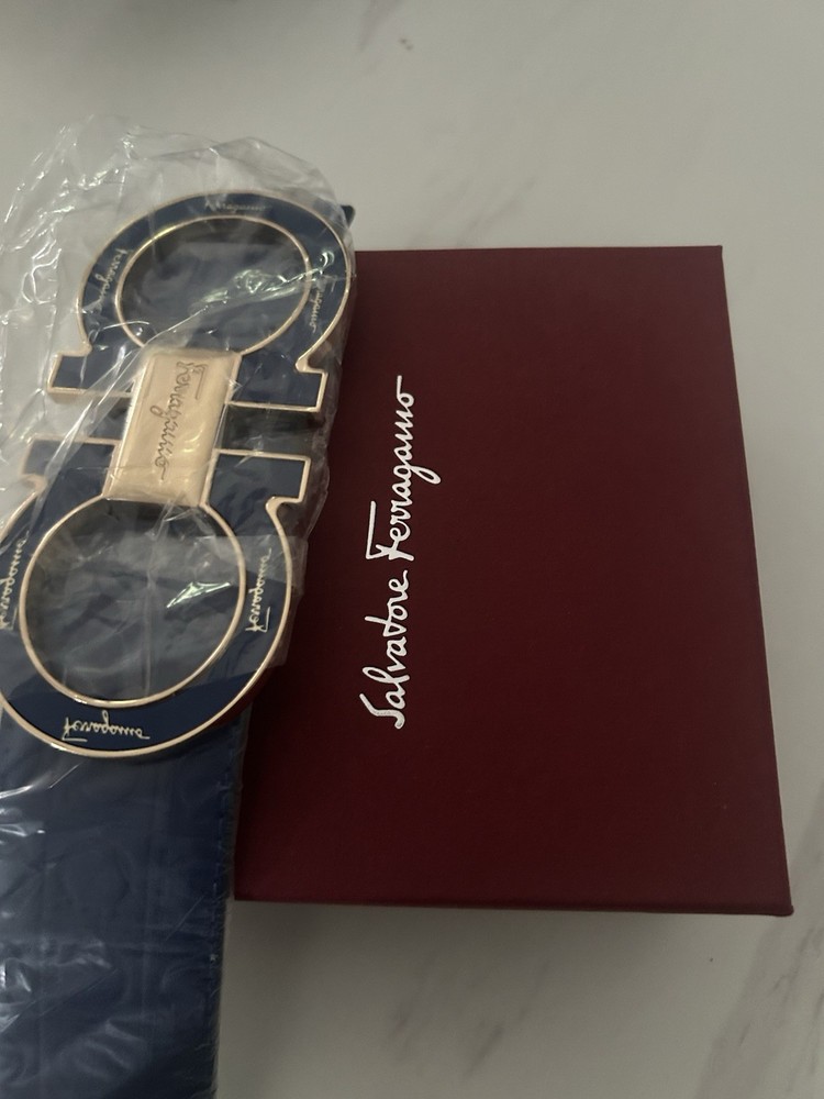 Luxury Salvatore Ferragamo Men&rsquo;s Gancini Logo Belt Buckle Gold/Blue Metal,130 cm