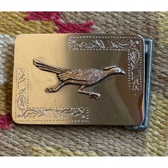 Vintage Silver Tone Roadrunner Belt Buckle Western Southwestern Etched Floral