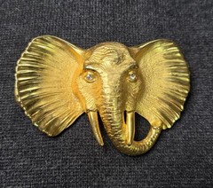 Vintage DR Elephant Belt Buckle Mens Gold Metal Rhinestone Western Safari 90s