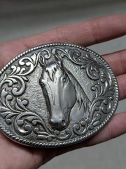 vintage USA made HORSE belt buckle CHAMBERS western 24K GOLD PLATE brass