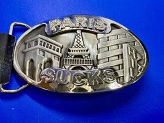 Paris Sucks! Blue Moon Creations Silver Tone Funny Tourist Gift Belt Buckle