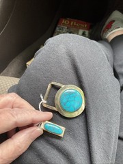 Unisex Belt Buckle Faux Turquoise Round & Belt Holder