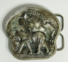 Jumbo Elephant western belt buckles pewter 1978 Bergamot Brass Works 3 inch