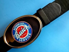 BUICK Vintage Service Sign Epoxy Buckle VTG Sign Epoxy Photo Buckle & Black Belt